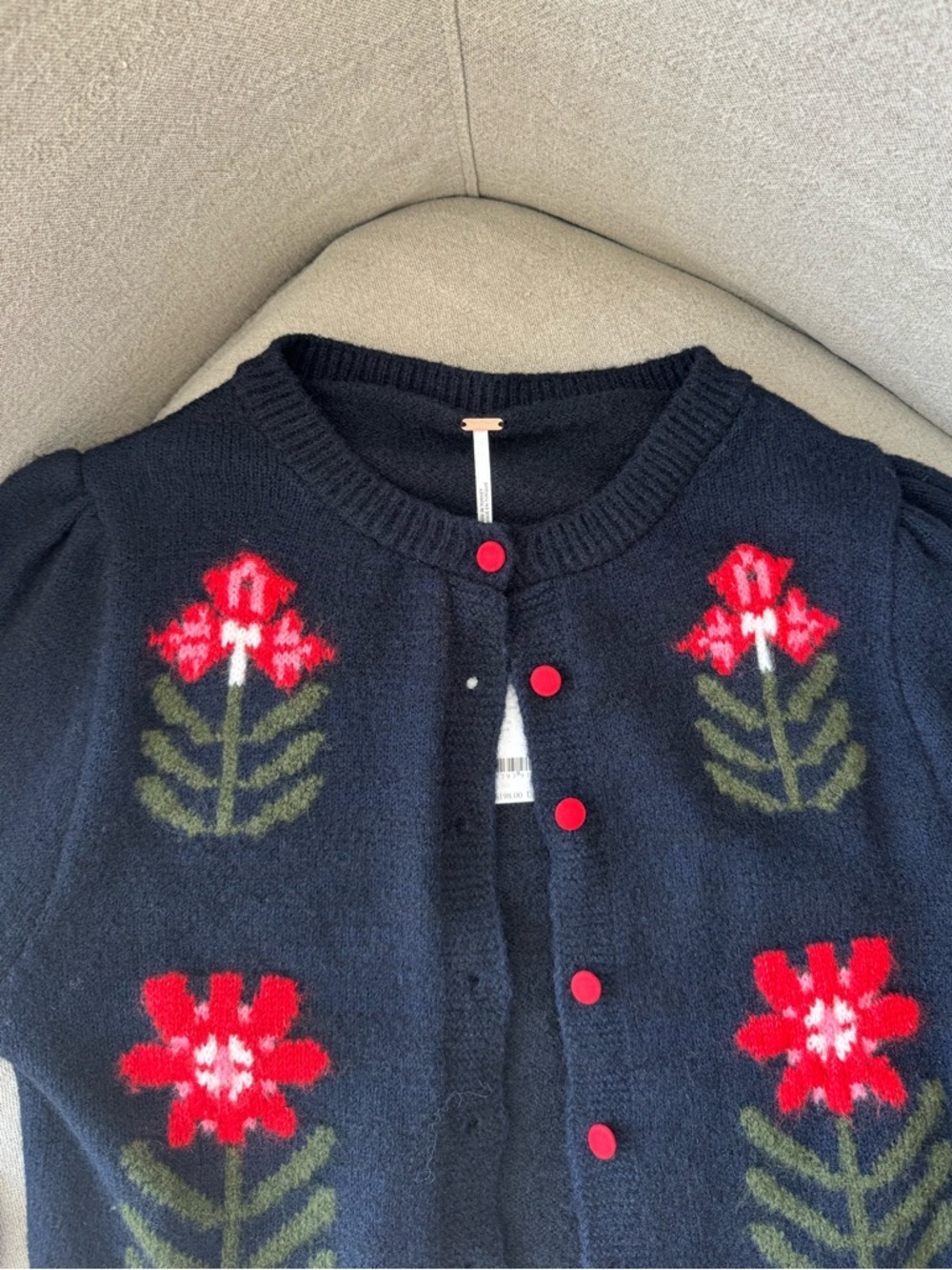 Free People Nonna Sweater XS Midnight Bloom Floral Cardigan Navy & Red - Picture 8 of 11
